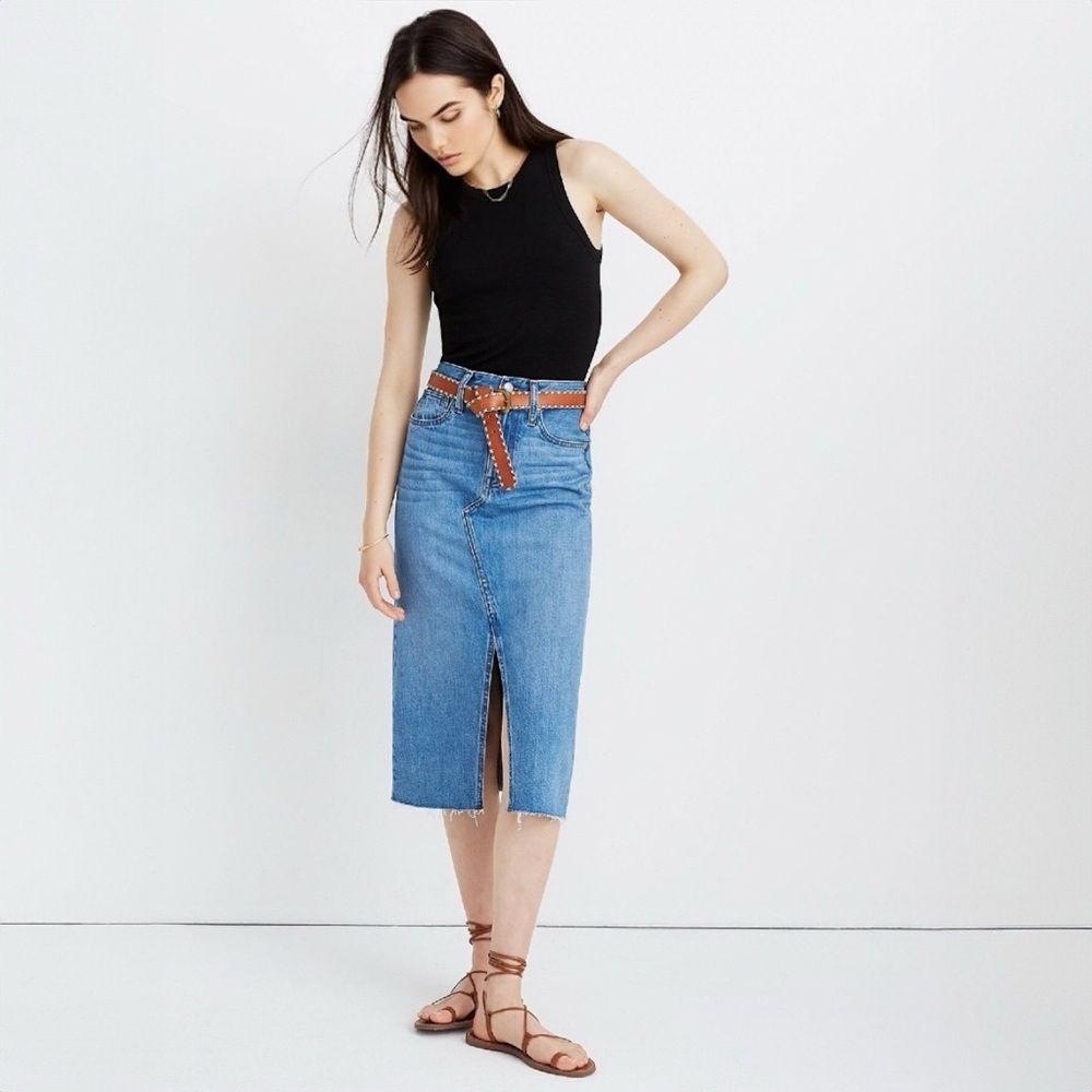 Madewell Rigid Denim A-Line Midi Skirt in Carrick Wash